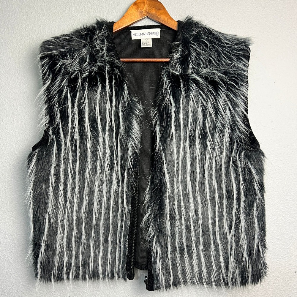 Victoria Harbour Reversible Faux Fur Shaggy Vest Y2K Glam Edgy Grunge Cozy Sz L